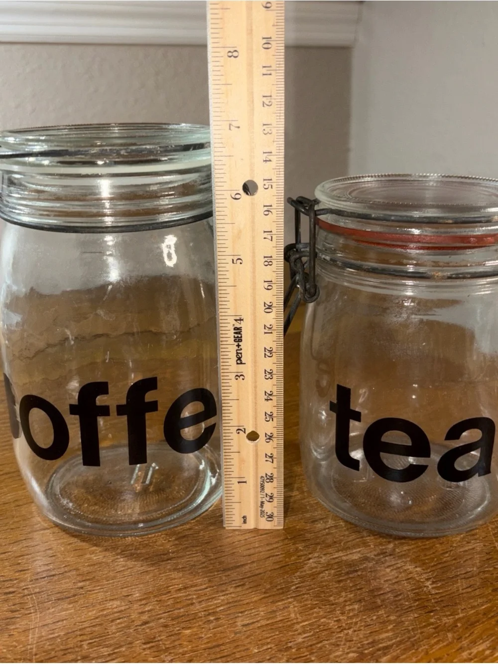Vintage Coffee And Tea Glass Canisters Wire Lid Lock Gaskets 1L And 3/4L